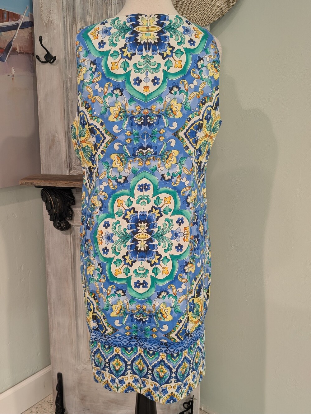 London Times Blue Mosaic Shift Dress - Picture 3 of 7